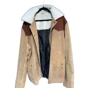 Men Vintage Sherpa Suede Leather Jacket 2xL
